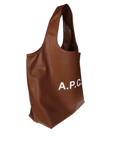 Apc A.p.c. Ninon Brown Tote With Bold Front Lettering