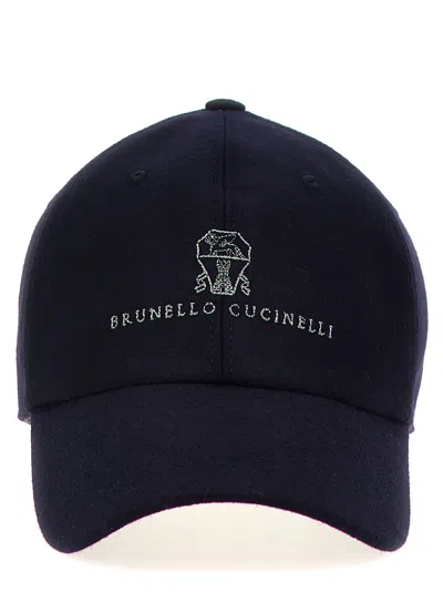 Brunello Cucinelli Men Virgin Wool Flannel Baseball Cap With Embroidery