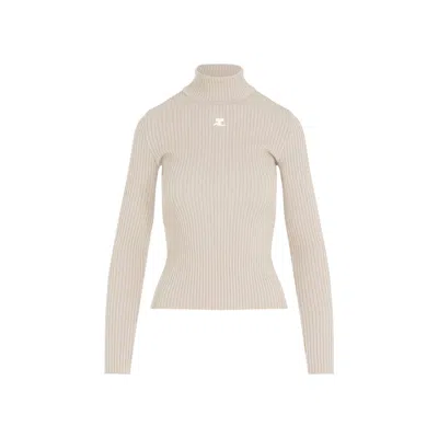 Courrèges Courreges Re Edition Ribbed Funnel Neck Sweater In Neutral