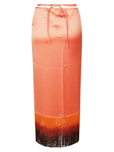The Andamane Gradient Midi Skirt With Flowing Fringe Detail