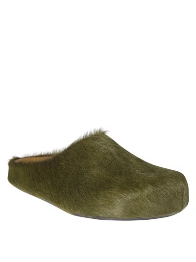 Marni Green Textured Slip-on Shoes With Rounded Toe