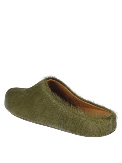 Marni Green Textured Slip-on Shoes With Rounded Toe