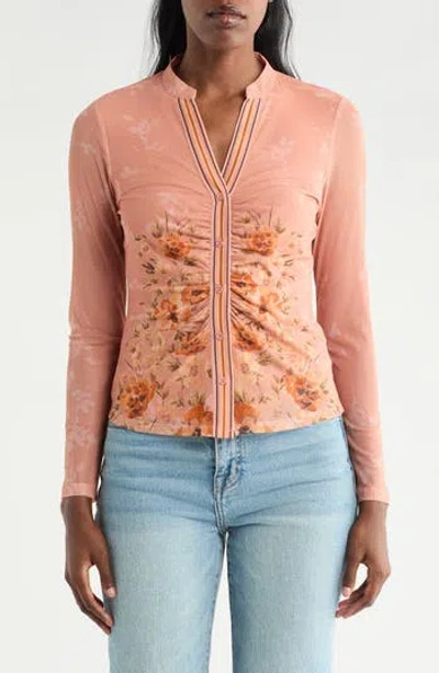 Dr2 By Daniel Rainn Ruched Button-up Shirt In Pink