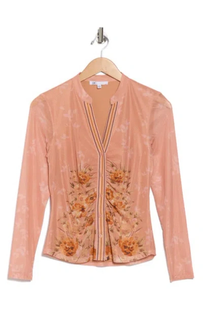 Dr2 By Daniel Rainn Ruched Button-up Shirt In Pink