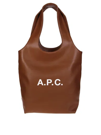 Apc A.p.c. Brown Small Tote With Cut-out Handle