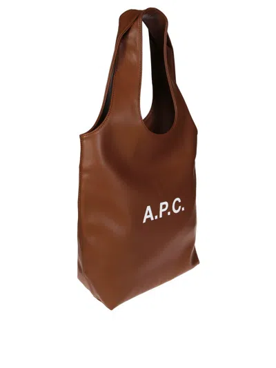 Apc A.p.c. Brown Small Tote With Cut-out Handle