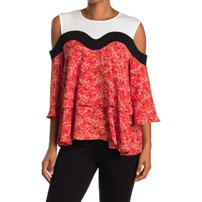 Patrizia Luca Mix Media Cutout Shoulder Top In Red