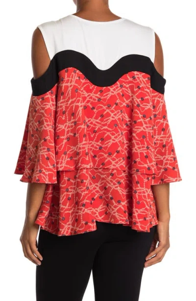 Patrizia Luca Mix Media Cutout Shoulder Top In Red