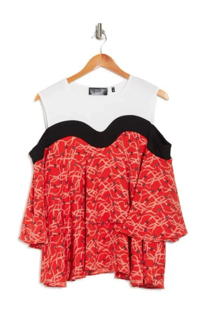 Patrizia Luca Mix Media Cutout Shoulder Top In Red