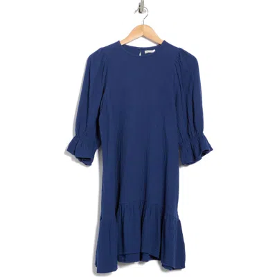 Maisie Bubble Sleeve Cotton Gauze Minidress In Blue