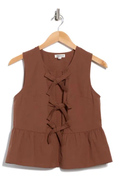 Vigoss Tie Front Peplum Top In Brown