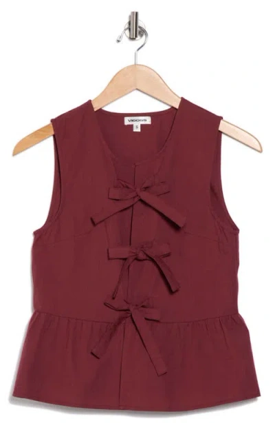 Vigoss Tie Front Peplum Top In Brown