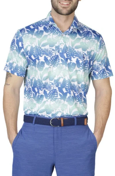 Tailorbyrd Gradient Floral Performance Polo In Blue