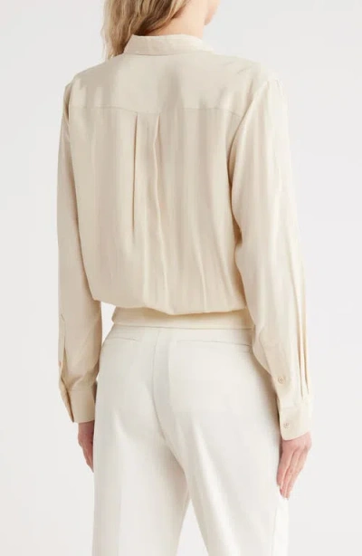 Helmut Lang Bomber Crinkle Long Sleeve Silk Shirt