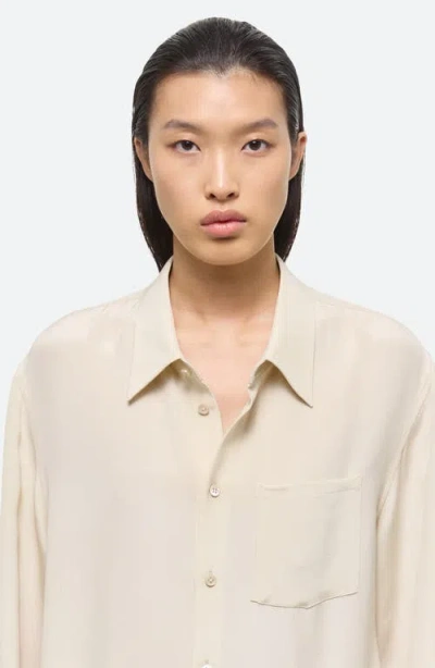 Helmut Lang Bomber Crinkle Long Sleeve Silk Shirt