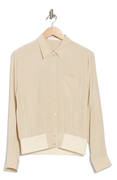 Helmut Lang Bomber Crinkle Long Sleeve Silk Shirt