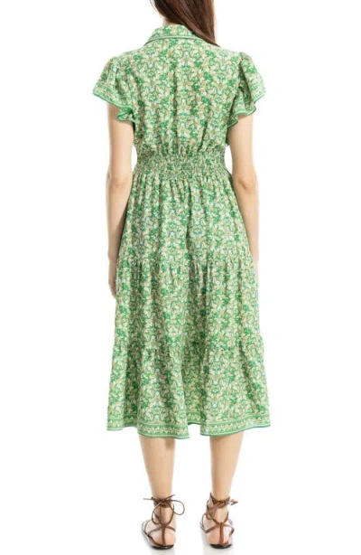 Max Studio Floral Tie Front Shirtdress In Green