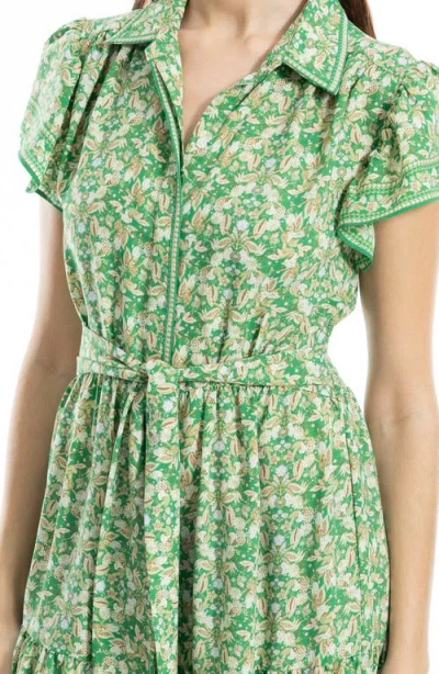 Max Studio Floral Tie Front Shirtdress In Green