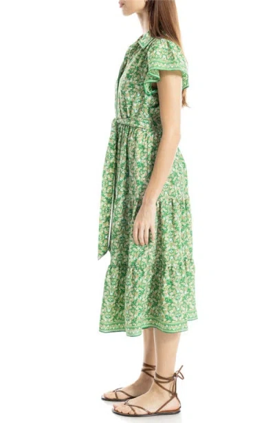 Max Studio Floral Tie Front Shirtdress In Green