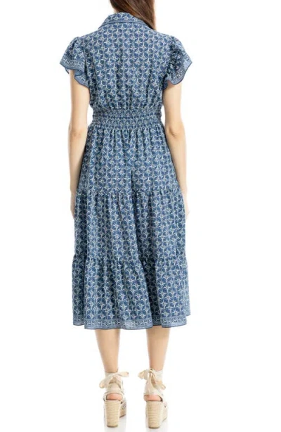 Max Studio Floral Tie Front Shirtdress In Blue