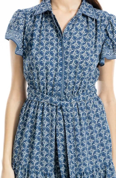 Max Studio Floral Tie Front Shirtdress In Blue