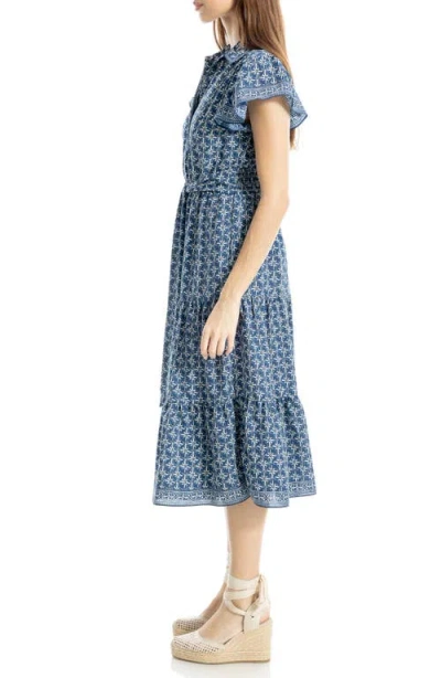 Max Studio Floral Tie Front Shirtdress In Blue