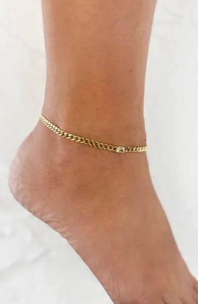 Adornia 14k Gold Plated Crystal Curb Chain Anklet