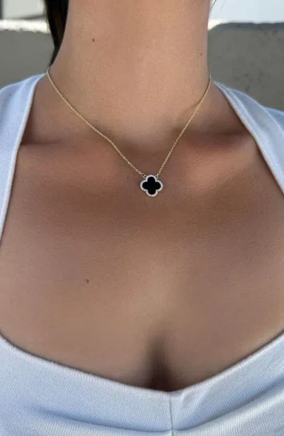Adornia Cubic Zirconia Halo Black Clover Pendant Necklace