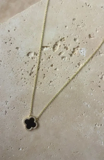 Adornia Cubic Zirconia Halo Black Clover Pendant Necklace