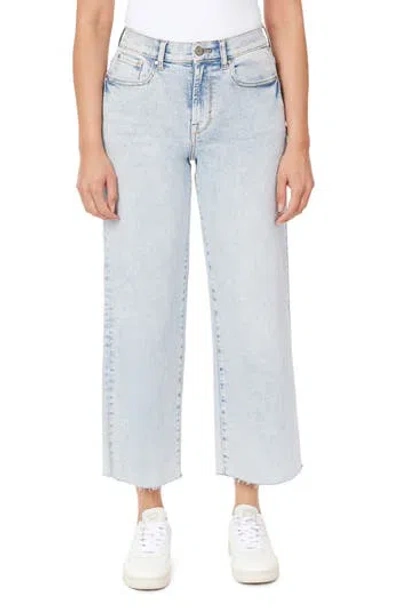 Kensie High Waist Raw Hem Wide Leg Jeans In Blue