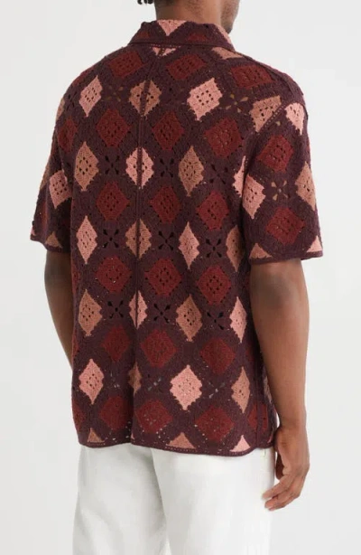 Truth Crochet Diamond Short Sleeve Button-up Shirt In Multi