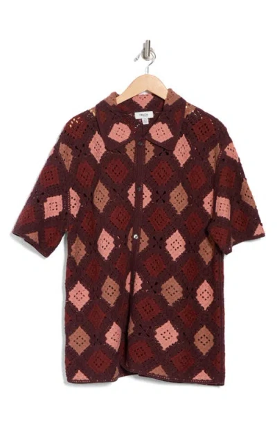 Truth Crochet Diamond Short Sleeve Button-up Shirt In Multi