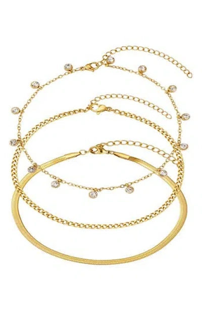 Adornia Set Of 3 18k Gold Plated Assorted Anklets