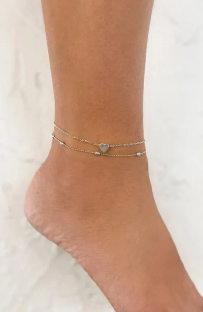 Adornia Set Of 2 Heart & Station Anklets