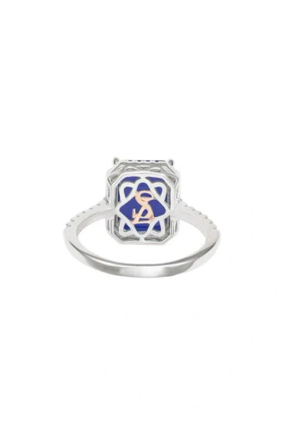 Suzy Levian Golden Sterling Silver Large Emerald-cut Green And White Cubic Zirconia Halo Ring