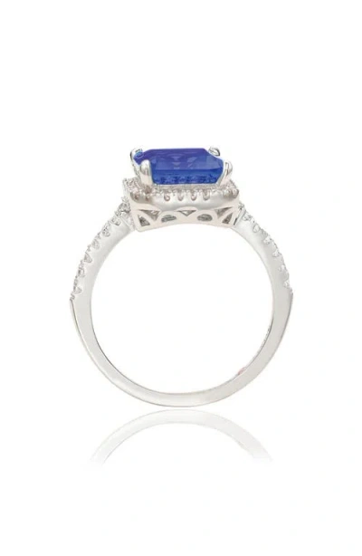 Suzy Levian Golden Sterling Silver Large Emerald-cut Green And White Cubic Zirconia Halo Ring