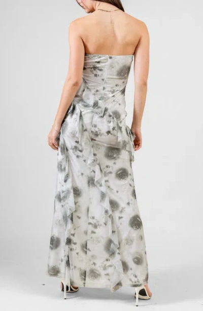 Beivy Rhinestone Ruffle Strapless Gown