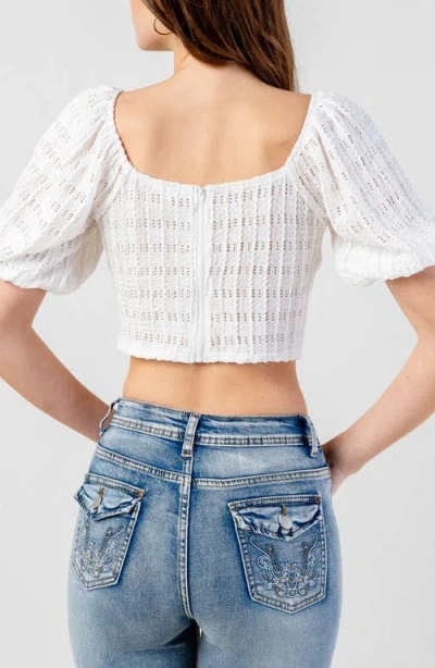 Beivy Open Knit Puff Sleeve Crop Top