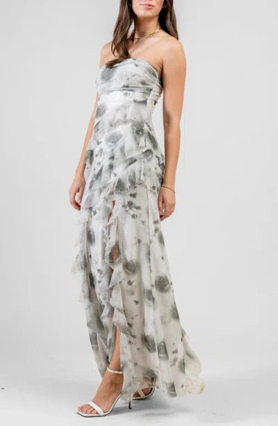 Beivy Rhinestone Ruffle Strapless Gown