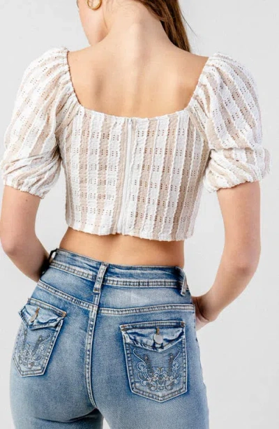 Beivy Open Knit Puff Sleeve Crop Top