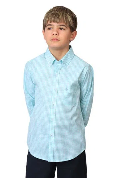 Tailorbyrd Kids' Micro Gingham Stretch Cotton Button-up Shirt In Blue