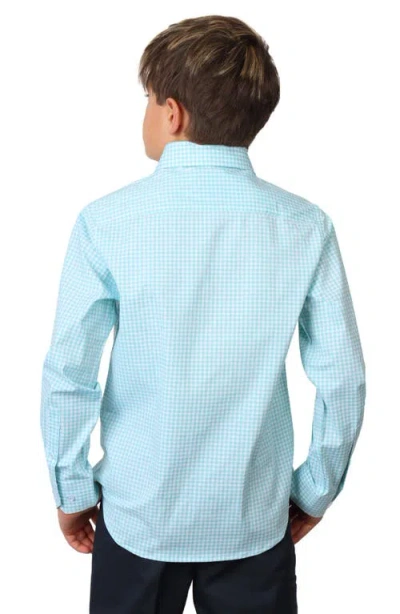 Tailorbyrd Kids' Micro Gingham Stretch Cotton Button-up Shirt In Blue