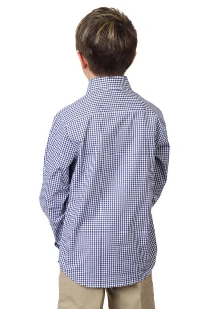 Tailorbyrd Kids' Micro Gingham Stretch Cotton Button-up Shirt In Blue