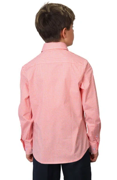 Tailorbyrd Kids' Micro Gingham Stretch Cotton Button-up Shirt In Pink