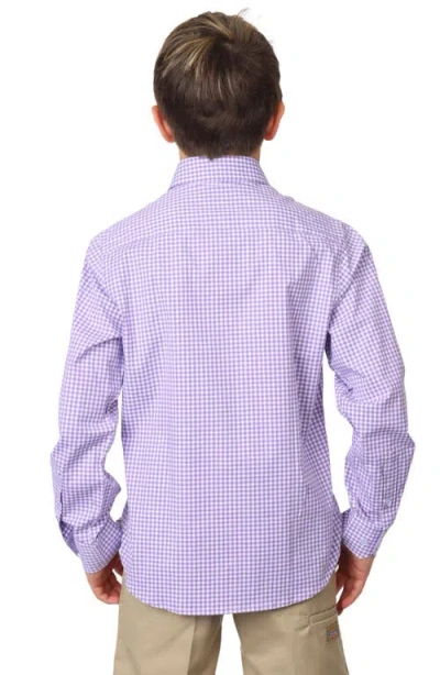 Tailorbyrd Kids' Micro Gingham Stretch Cotton Button-up Shirt In Blue
