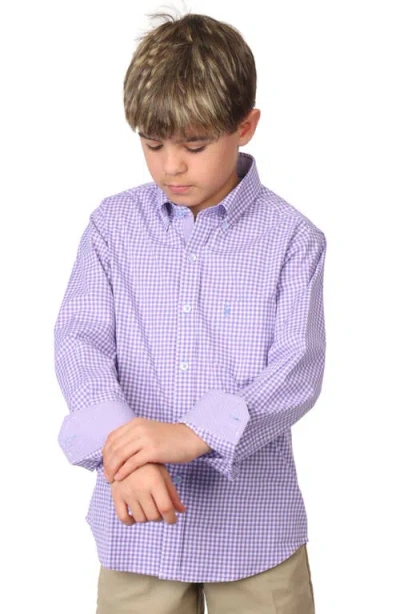 Tailorbyrd Kids' Micro Gingham Stretch Cotton Button-up Shirt In Blue