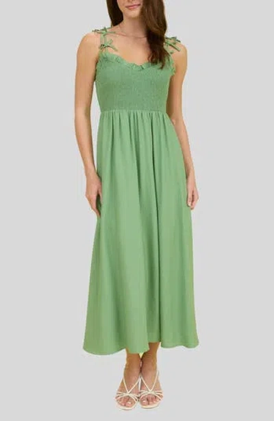 Blu Pepper Bow Strap Smocked Fit & Flare Midi Dress