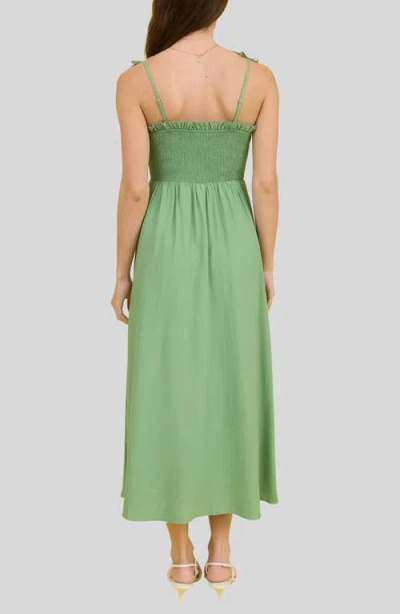 Blu Pepper Bow Strap Smocked Fit & Flare Midi Dress