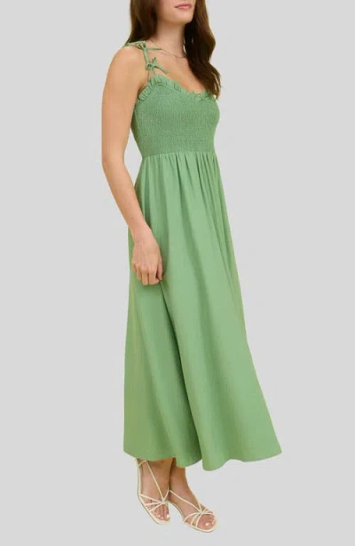 Blu Pepper Bow Strap Smocked Fit & Flare Midi Dress