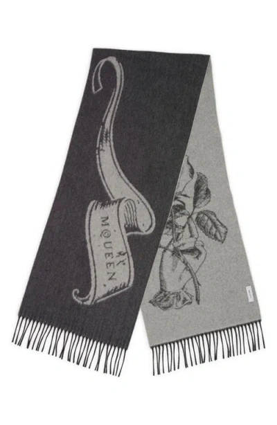 Alexander Mcqueen Mcqueen Tattoo Jacquard Wool & Cashmere Fringe Scarf